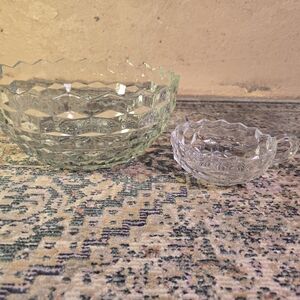 Lot Of 2: VTG INDIANA Glass Cubist Bowl Punch Bowl And Small Handled Bowl